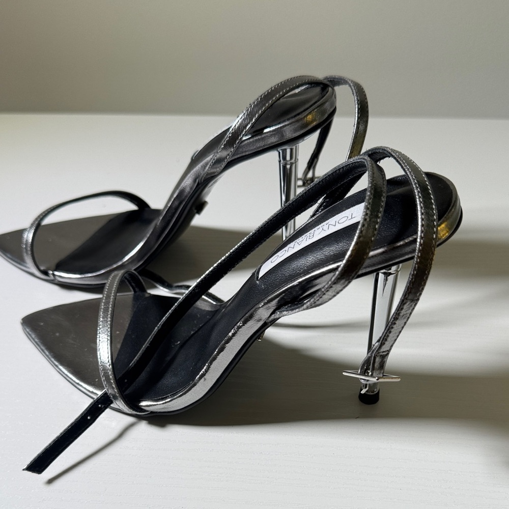Tony Bianco Metallic Silver Stiletto Slingback Heels - Picture 10 of 12
